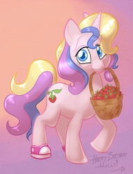 Size: 1021x1333 | Tagged: safe, artist:bennaroosky, holly dash, pony, unicorn, g4, basket, converse, cute, female, hollybetes, mare, shoes, strawberry