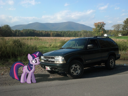 Size: 3264x2448 | Tagged: safe, twilight sparkle, pony, g4, car, chevrolet, chevrolet blazer, irl, photo, ponies in real life, solo