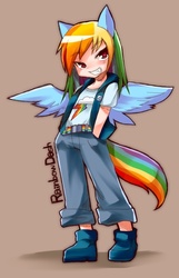 Size: 515x800 | Tagged: safe, artist:shinobe, rainbow dash, human, g4, clothes, eared humanization, humanized, smiling, tailed humanization, tumblr, vest, winged humanization