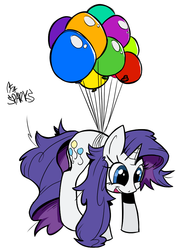 Size: 641x883 | Tagged: source needed, safe, artist:sparks, rarity, g4, balloon, behaving like pinkie pie, cutie mark swap, floating, personality swap, pinkity, solo