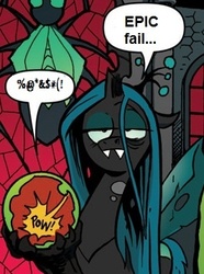 Size: 266x357 | Tagged: safe, edit, idw, official comic, queen chrysalis, changeling, changeling queen, g4, the return of queen chrysalis, spoiler:comic03, comic, epic fail, funny, solo