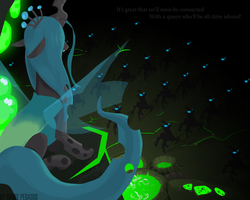 Size: 1250x1000 | Tagged: safe, artist:weisdrachen, queen chrysalis, changeling, changeling queen, g4, army, be prepared, female, glowing eyes, the lion king