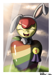 Size: 2395x3451 | Tagged: safe, artist:neko-me, apple bloom, earth pony, pony, g4, adorabloom, bunny bloom, bunny costume, clothes, cute, female, filly, foal, ribbon, smiling, solo, zap apple