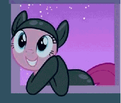 Size: 335x286 | Tagged: safe, screencap, pinkie pie, earth pony, pony, g4, it's about time, season 2, animated, catsuit, cute, diapinkes, female, gif, mare, reaction image, sneaking suit, solo