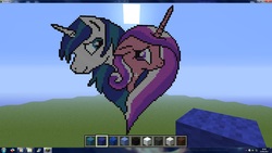 Size: 1920x1080 | Tagged: safe, artist:confusedmissflower, princess cadance, shining armor, g4, duo, female, game screencap, heart, male, minecraft, minecraft pixel art, pixel art, ship:shiningcadance, shipping, straight