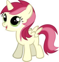 Size: 3330x3488 | Tagged: safe, artist:videogamesizzle, roseluck, alicorn, pony, g4, alicornified, female, filly, hilarious in hindsight, race swap, rosecorn, show accurate, simple background, solo, transparent background, vector