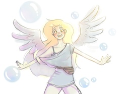 Size: 1000x753 | Tagged: safe, artist:glasmond, derpy hooves, human, g4, humanized, smiling, winged humanization