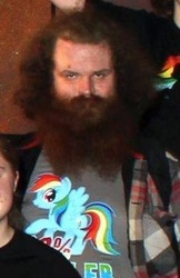 Size: 232x358 | Tagged: safe, rainbow dash, human, g4, beard, clothes, irl, irl human, photo, shirt