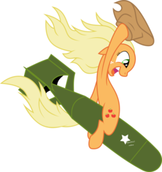 Size: 3943x4180 | Tagged: safe, artist:abydos91, artist:gsphere, applejack, earth pony, pony, g4, absurd resolution, atomic bomb, bomb, dr. strangelove, hat, loose hair, nuclear weapon, riding, riding a bomb, simple background, transparent background, vector