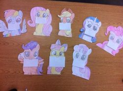 Size: 480x358 | Tagged: safe, artist:razzlethedazzle, apple bloom, applejack, fluttershy, pinkie pie, rainbow dash, rarity, scootaloo, sweetie belle, twilight sparkle, g4, card, cutie mark crusaders, hearts and hooves day, mane six, photo