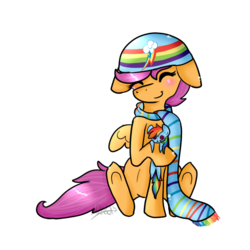 Size: 712x712 | Tagged: safe, artist:xxredehthecatxx, rainbow dash, scootaloo, g4, clothes, female, hat, plushie, rainbow, scarf