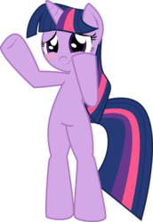 Size: 4350x6335 | Tagged: safe, artist:hoodie-stalker, twilight sparkle, pony, unicorn, g4, absurd resolution, bipedal, blushing, female, simple background, solo, transparent background, unicorn twilight, vector, waving