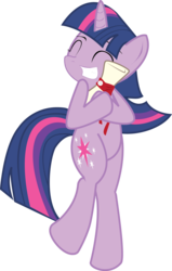 Size: 1142x1794 | Tagged: safe, artist:hoodie-stalker, twilight sparkle, pony, unicorn, g4, bipedal, diploma, eyes closed, hug, simple background, solo, teeth, transparent background, unicorn twilight, vector