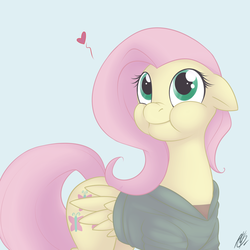 Size: 1000x1000 | Tagged: safe, artist:cobaltsnow, fluttershy, pony, g4, bottomless, clothes, colored, cute, female, heart, partial nudity, puffy cheeks, scrunchy face, solo, sweater, sweatershy