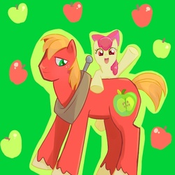 Size: 500x500 | Tagged: safe, artist:nyankamedon, apple bloom, big macintosh, earth pony, pony, g4, male, pixiv, stallion