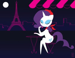 Size: 3300x2550 | Tagged: safe, artist:inspectornills, rarity, pony, g4, eiffel tower, female, france, french, french rarity, moon, night, paris, solo, table