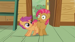 Size: 1920x1080 | Tagged: safe, screencap, babs seed, scootaloo, g4, one bad apple, butt bump, butt to butt, butt touch, out of context