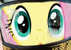 Size: 1294x914 | Tagged: safe, artist:darkcynic, fluttershy, pony, g4, 2001: a space odyssey, amazed, astronaut, crossover, female, mare, movie, movie reference, my god its full of stars, reflection, solo, spacesuit, wide eyes, wormhole