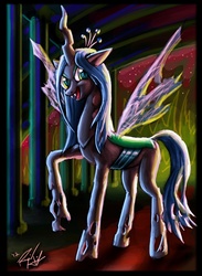 Size: 792x1080 | Tagged: safe, artist:richardah, queen chrysalis, changeling, changeling queen, g4, crown, female, jewelry, regalia, solo