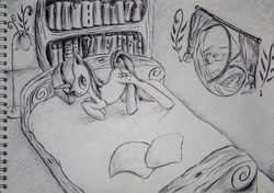 Size: 3352x2354 | Tagged: safe, artist:roadsleadme, twilight sparkle, pony, g4, bed, book, female, solo, traditional art