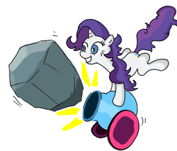 Size: 1000x850 | Tagged: artist needed, safe, rarity, tom, g4, boulder, party cannon, personality swap, pinkity, shooting