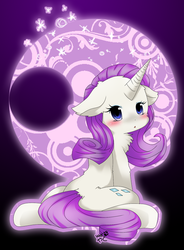 Size: 500x680 | Tagged: safe, artist:wolfyato, rarity, pony, unicorn, g4, blushing, chest fluff, female, floppy ears, looking at you, looking back, looking back at you, mare, open mouth, signed, solo, symbols