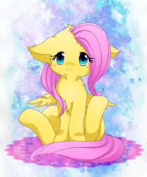 Size: 500x600 | Tagged: safe, artist:wolfyato, fluttershy, pegasus, pony, g4, :3, chest fluff, cute, female, floppy ears, mare, shyabetes, sitting, solo