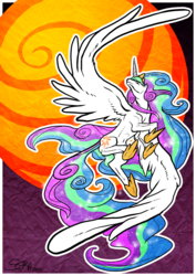 Size: 1280x1811 | Tagged: safe, artist:black-namer, princess celestia, pony, g4, female, flying, okami, solo, style emulation