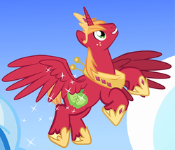 Size: 454x389 | Tagged: safe, artist:pixelkitties, big macintosh, alicorn, pony, g4, bigmacicorn, cropped, flying, hilarious in hindsight, male, princess big mac, show accurate, sparkles, stallion