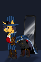 Size: 841x1275 | Tagged: safe, artist:black-namer, oc, oc only, pony, frock coat, hat, mirror, solo, steampunk