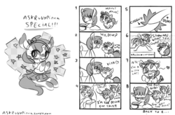 Size: 900x590 | Tagged: safe, artist:haute-claire, berry punch, berryshine, minuette, ruby pinch, ask ruby pinch, g4, 4koma, ask, clothes, comic, cute, dress, monochrome, tumblr