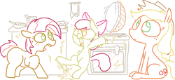 Size: 1087x494 | Tagged: safe, artist:weaver, apple bloom, applejack, babs seed, g4, pie, simple background, white background