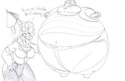 Size: 2478x1609 | Tagged: safe, artist:catstuxedo, rarity, spike, g4, bellows, belly, belly button, belly expansion, big belly, bingo wings, clothes, fat, fat spike, floating, growth, huge belly, humanized, imminent wardrobe malfunction, impossibly large belly, inflated hands, inflation, neck roll, puffy cheeks, spherical inflation, thighs, thunder thighs, tight clothing