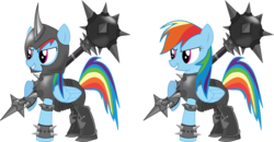 Size: 1034x539 | Tagged: safe, artist:faultekaiser, rainbow dash, g4, armor, crossover, league of legends, mace, mordekaiser, simple background, transparent background, warrior