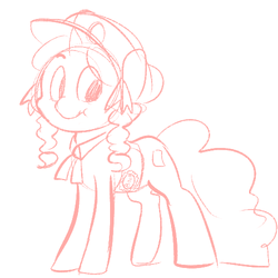 Size: 500x500 | Tagged: safe, artist:mt, oc, oc only, oc:marker pony, boop, clothes, filly guides, monochrome, scrunchy face, uniform