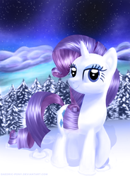 Size: 2880x3913 | Tagged: safe, artist:daedric-pony, rarity, pony, unicorn, g4, cloud, female, fir tree, looking at you, snow, solo, starry night, tree, winter