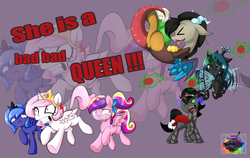 Size: 1900x1200 | Tagged: dead source, safe, artist:rainbowscreen, discord, king sombra, princess cadance, princess celestia, princess luna, queen chrysalis, alicorn, draconequus, nymph, pony, umbrum, unicorn, g4, bullying, cewestia, colt, cute, cutealis, cutedance, discute, female, filly, filly cadance, flying, foal, fruit, glowing horn, horn, magic, male, pink-mane celestia, s1 luna, signature, sombra eyes, sombradorable, telekinesis, text, tomato, woona, younger, zoom layer