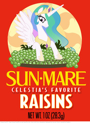 Size: 767x1040 | Tagged: safe, artist:kturtle, princess celestia, pony, g4, crossover, cute, cutelestia, female, grapes, parody, raisins, solo, sun-maid, sun-maid raisins