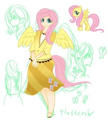 Size: 700x800 | Tagged: safe, artist:y.i, fluttershy, human, g4, clothes, female, humanized, pixiv, skirt, solo, tailed humanization, winged humanization