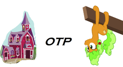 Size: 1040x568 | Tagged: safe, apple brown betty, earth pony, pony, g4, background pony, barn, cargo ship, exploitable meme, female, mare, otp, shipping, simple background, upside down, white background