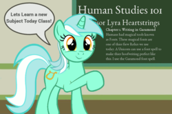 Size: 887x588 | Tagged: safe, lyra heartstrings, g4, chalkboard, font, font:garamond, human studies101 with lyra, roboto, text, tl;dr, wall of text