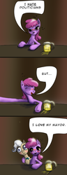Size: 900x2340 | Tagged: safe, artist:aaronmk, berry punch, berryshine, mayor mare, g4, blushing, comic, drunk