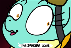 Size: 561x376 | Tagged: safe, artist:zicygomar, lightning dust, pony, g4, archer (show), cropped, danger zone, faic, female, open mouth, reaction image, solo, speech bubble, top gun