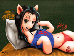 Size: 1024x768 | Tagged: safe, artist:a8702131, cobra, baroness, bedroom eyes, clothes, crossover, g.i. joe, glasses, panties, pillow, ponified, t-shirt, underwear