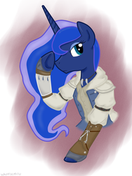 Size: 1200x1600 | Tagged: safe, artist:wafflemilu, princess luna, pony, g4, assassin's creed, assassin's creed iii, clothes, connor kenway, crossover, female, solo