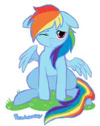 Size: 768x963 | Tagged: dead source, safe, artist:mutanthound, rainbow dash, pegasus, pony, g4, female, frown, grass, mare, one eye closed, simple background, solo, spread wings, transparent background, wings