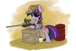 Size: 1977x1318 | Tagged: safe, artist:my-little-veteran, twilight sparkle, pony, g4, female, jar, jarate, mare, pee in container, sniper, sniper (tf2), team fortress 2, twilight sniper, urine