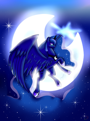 Size: 2379x3205 | Tagged: safe, artist:turrkoise, princess luna, pony, g4, female, flying, moon, solo