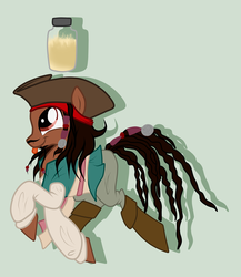 Size: 1945x2245 | Tagged: safe, artist:turrkoise, pony, jack sparrow, jar of dirt, pirate, pirates of the caribbean, ponified, silly, silly pony, solo, tongue out