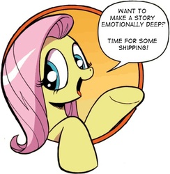 Size: 421x431 | Tagged: safe, idw, fluttershy, pony, friendship is magic #3, g4, my little pony: friendship is magic (idw), bad advice fluttershy, comic, exploitable meme, female, meme, shipping, solo